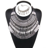 Boho Antique Coin Necklace African Statement Tibetan Tassel Pendant