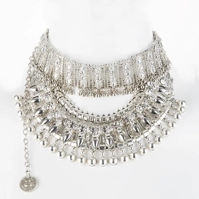 Vintage Crystal Maxi Choker Coin Necklace