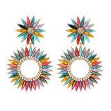 Crystal Round Pendant Flower Dangle Earrings Gothic Statement Jewelry
