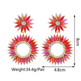 Crystal Round Pendant Flower Dangle Earrings Gothic Statement Jewelry