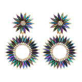 Crystal Round Pendant Flower Dangle Earrings Gothic Statement Jewelry