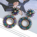 Crystal Round Pendant Flower Dangle Earrings Gothic Statement Jewelry