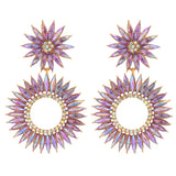 Crystal Round Pendant Flower Dangle Earrings Gothic Statement Jewelry