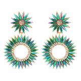 Crystal Round Pendant Flower Dangle Earrings Gothic Statement Jewelry