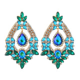 Green Crystal Tassel Earrings Statement Jewelry