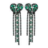 Green Crystal Tassel Earrings Statement Jewelry