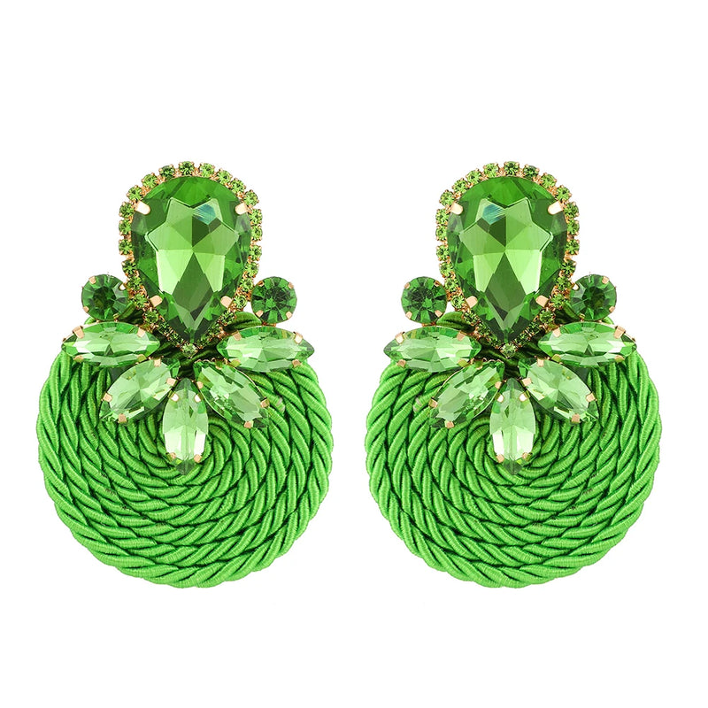 Green Crystal Tassel Earrings Statement Jewelry