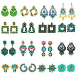 Green Crystal Tassel Earrings Statement Jewelry