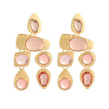 Pink Crystal Earrings Big Round Oval Pendant Party Jewelry
