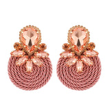 Pink Crystal Earrings Big Round Oval Pendant Party Jewelry