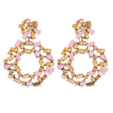 Pink Crystal Earrings Big Round Oval Pendant Party Jewelry