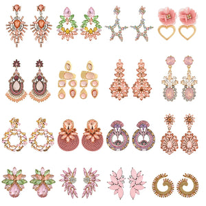 Pink Crystal Earrings Big Round Oval Pendant Party Jewelry