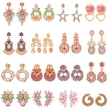 Pink Crystal Earrings Big Round Oval Pendant Party Jewelry