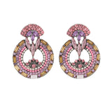 Pink Crystal Earrings Big Round Oval Pendant Party Jewelry