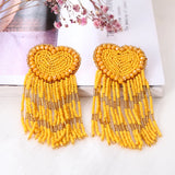 Yellow Beads Tassel Crystal Drop Earrings Vintage Style Jewelry