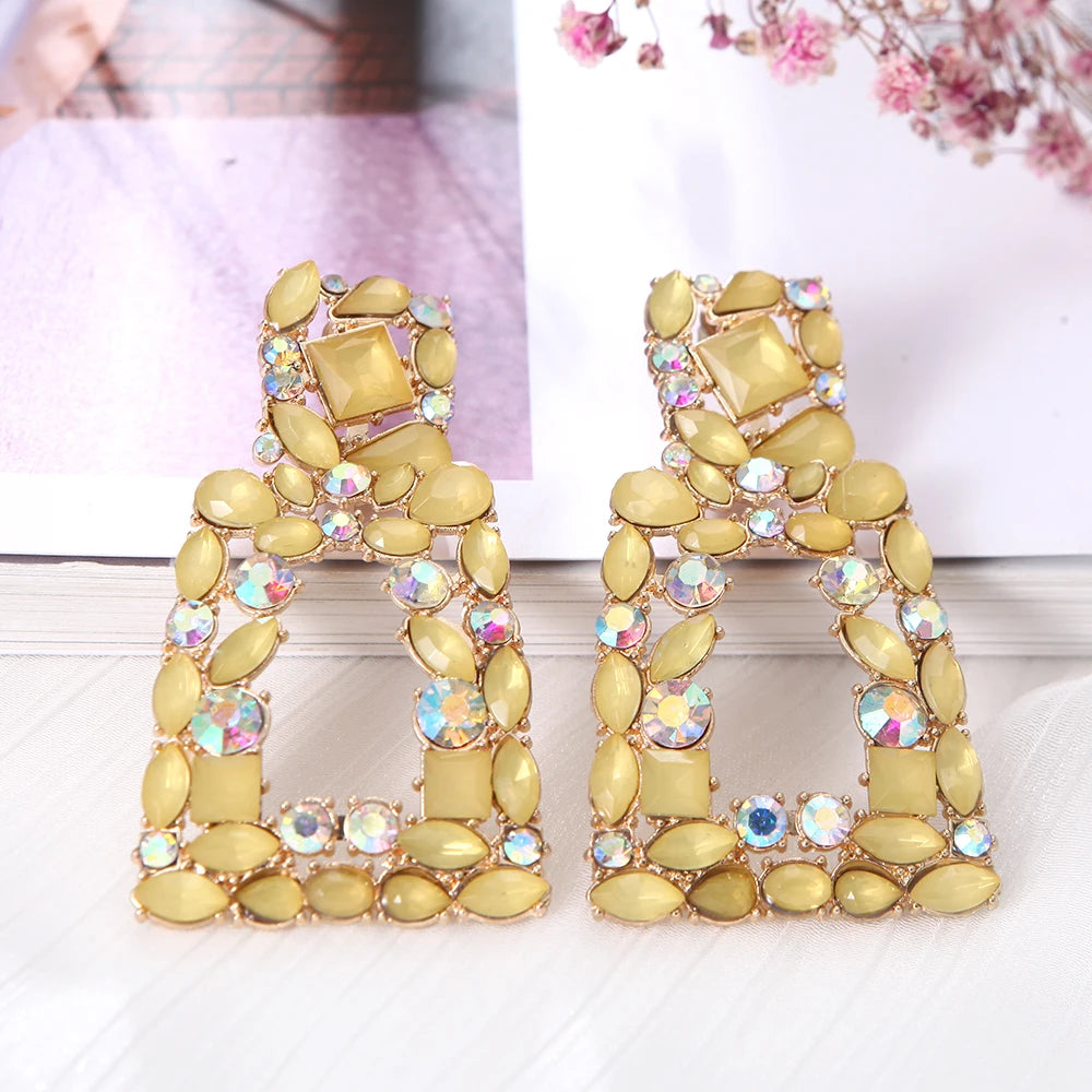 Yellow Beads Tassel Crystal Drop Earrings Vintage Style Jewelry