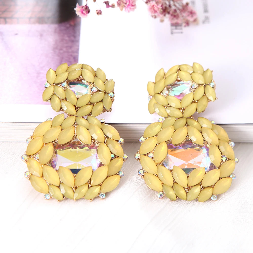 Yellow Beads Tassel Crystal Drop Earrings Vintage Style Jewelry