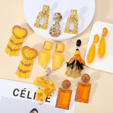 Yellow Beads Tassel Crystal Drop Earrings Vintage Style Jewelry