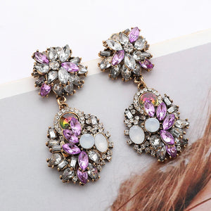 Purple Statement Earrings Round Square Pendant