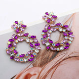 Purple Statement Earrings Round Square Pendant