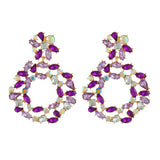 Purple Statement Earrings Round Square Pendant
