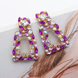 Purple Statement Earrings Round Square Pendant