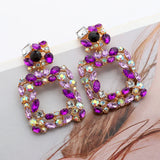 Purple Statement Earrings Round Square Pendant