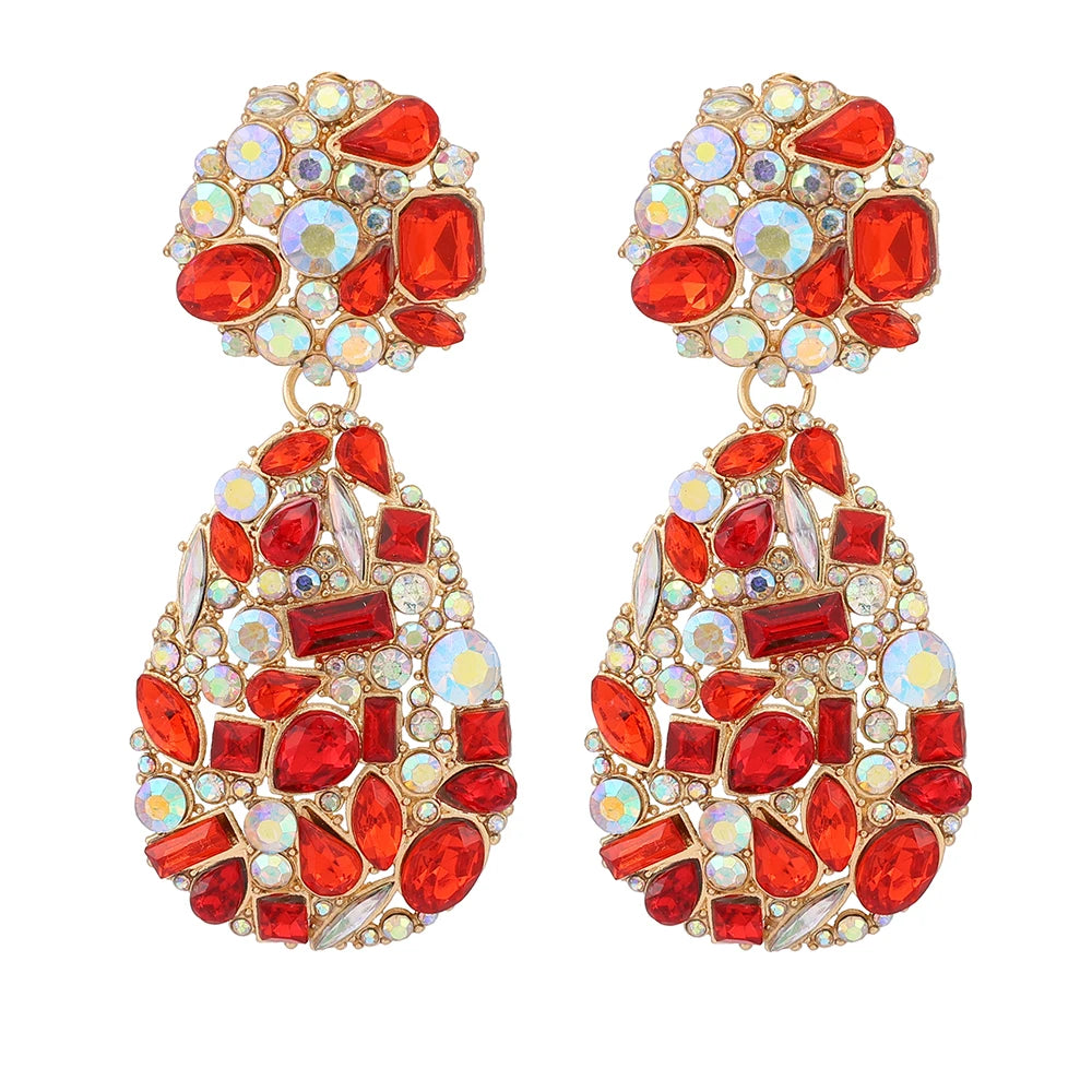 Red Geometric Long Earrings Za Style Christmas