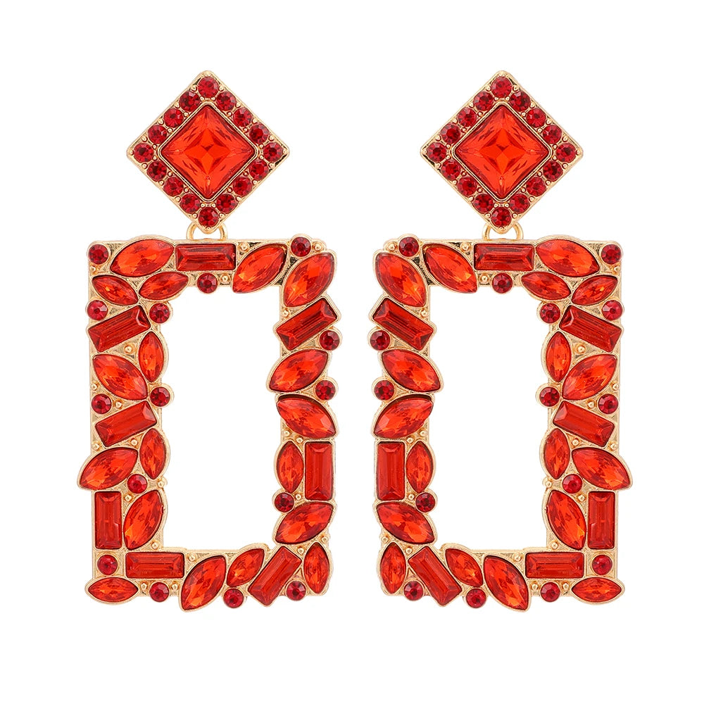 Red Geometric Long Earrings Za Style Christmas