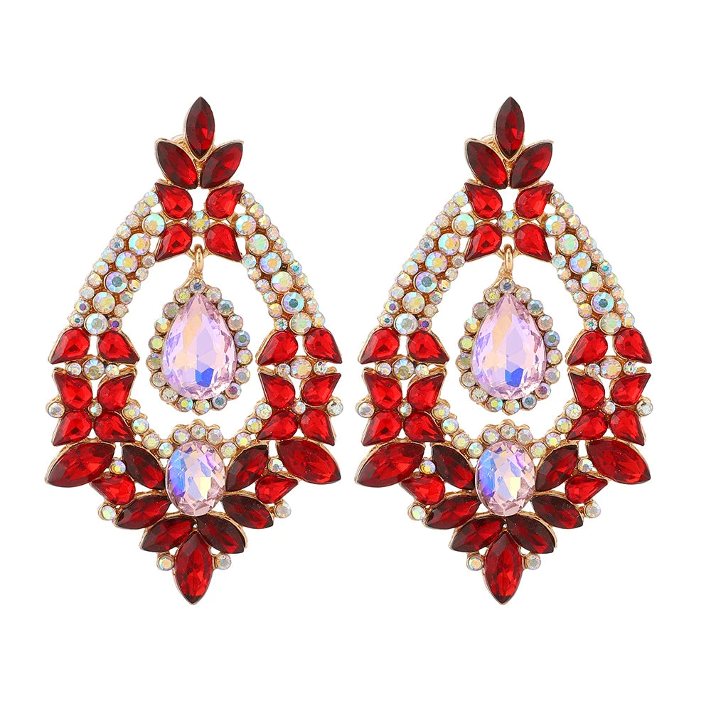 Red Geometric Long Earrings Za Style Christmas