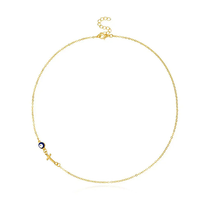 Women Small Cross Choker Necklace Evil Eye Statement Necklace Halloween Gift