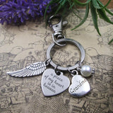 Heaven Grandma Angel Wing Keychain with Stainless Steel Keyring