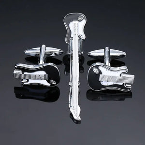 High Brass Enamel Tie Clip Cufflink Set