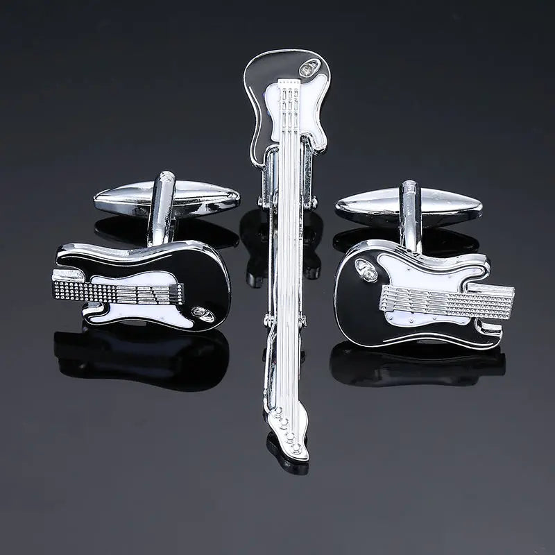 High Brass Enamel Tie Clip Cufflink Set