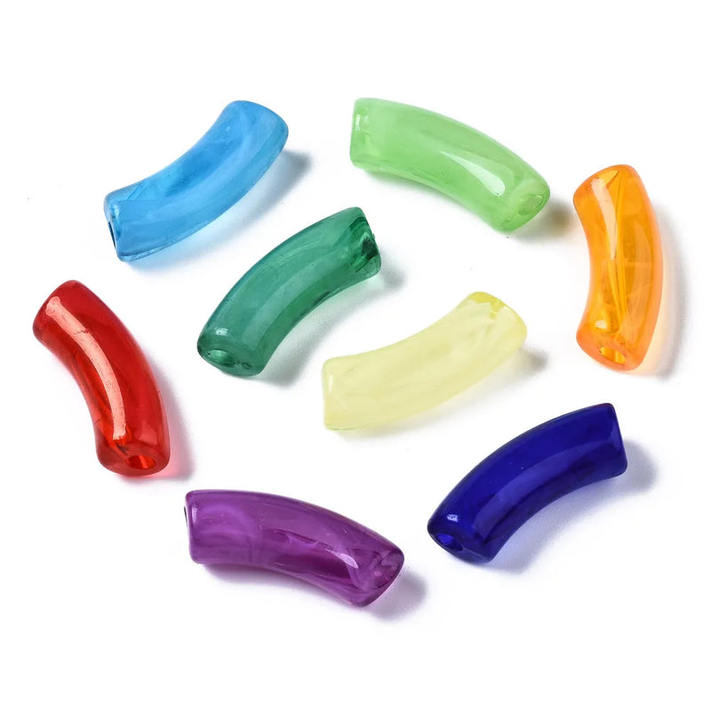 155pcs/500g Acrylic Curved Tube Beads Gemstone Mix for Jewelry Making