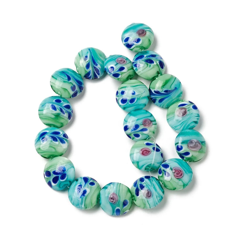 18pcs Strand Lampwork Flat Round Beads for Jewelry Making DIY 20x10mm
