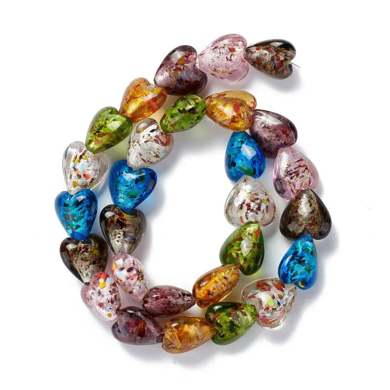 28pcs Lampwork Heart Beads Strand Colorful for DIY Jewelry Making