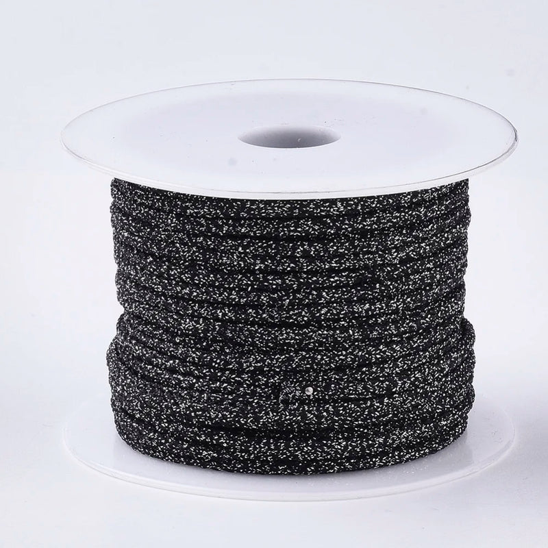 30m/Roll Polyester Braided Cords 4mm Wide with Metallic Cords