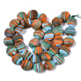 35pcs Frosted Lampwork Stripe Beads Flat Round 15~16mm