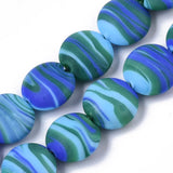 35pcs Frosted Lampwork Stripe Beads Flat Round 15~16mm