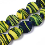 35pcs Frosted Lampwork Stripe Beads Flat Round 15~16mm