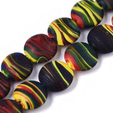 35pcs Frosted Lampwork Stripe Beads Flat Round 15~16mm