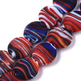 35pcs Frosted Lampwork Stripe Beads Flat Round 15~16mm