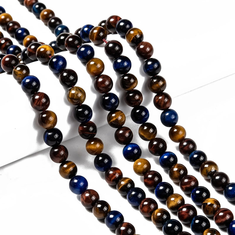 50pcs/strand 8mm Tiger Eye Round Stone Beads for DIY Jewelry Making