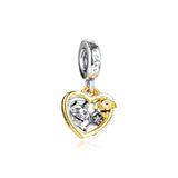Hearts & Bees Dangle Charm 925 Silver Jewelry For Woman