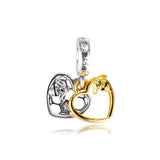 Hearts & Bees Dangle Charm 925 Silver Jewelry For Woman
