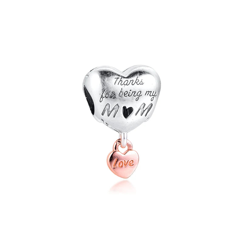 Love You Mum Heart Charm Sterling Silver Jewelry Fits 925 Bracelets