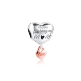 Love You Mum Heart Charm Sterling Silver Jewelry Fits 925 Bracelets