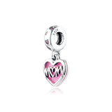 Mum Script Heart Dangle Charm Fits 925 Bracelets