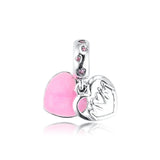 Mum Script Heart Dangle Charm Fits 925 Bracelets